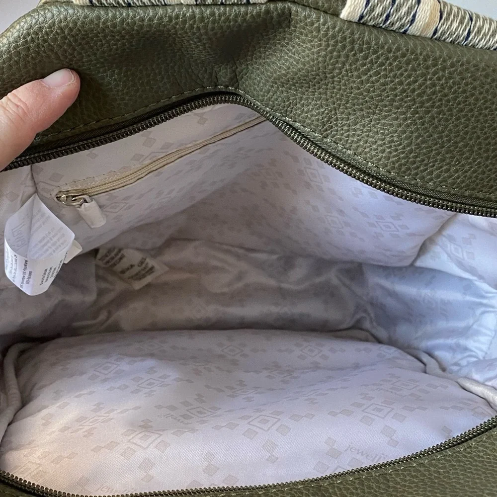 Thirty-One Boutique Backpack Ooh-La-La Olive‎ Pebble Green Initials B G A